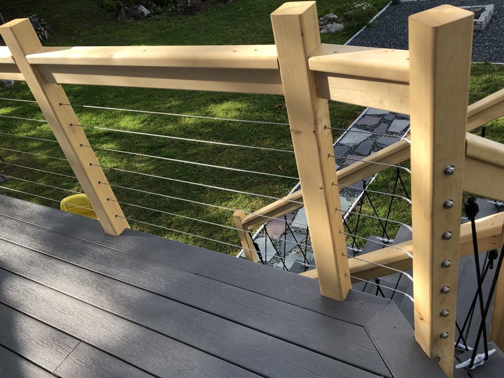Cedar posts and stainless steel cable rail 
